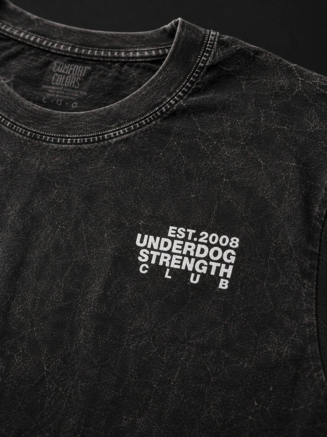 Design example: minimal left-chest print on mineral wash tee
